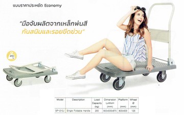 รถเข็นพื้นพลาสติดสี่ล้อมือจับเหล็กพ้นสี