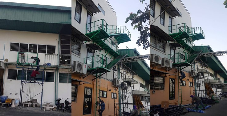 บันไดหนีไฟแบบบันไดวนพร้อมบันไดปลดล็อคออฟฟิศบริษัทสุพรชัย