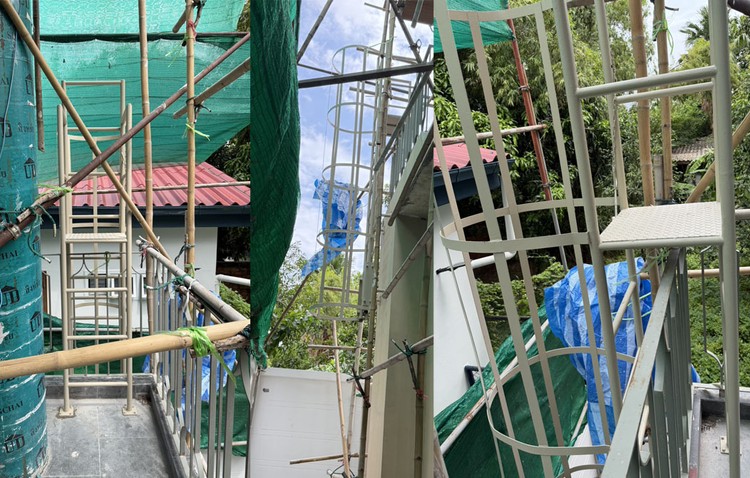 บันไดหนีไฟแบบปลดล็อคมีชานพักและมีกันตกด้านหลัง บ้านลูกค้าย่านสุขุมวิท ชั้น 1มา ชั้น1
