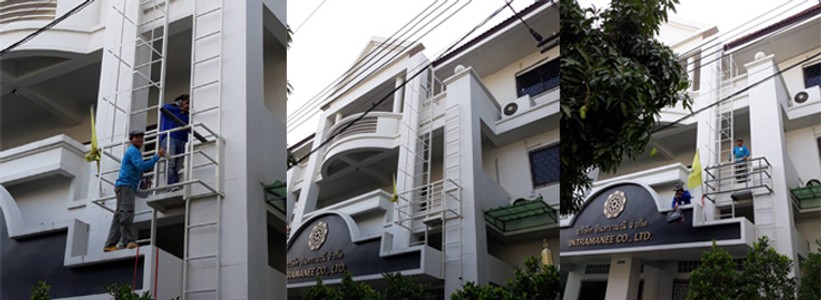 บันไดหนีไฟแบบบันไดลิงมีกันตกด้านหลังและบันไดปลดล็อคบริษัทอินทรามณ๊