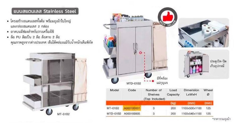 รถเข็นแม่บ้านสแตนเลส