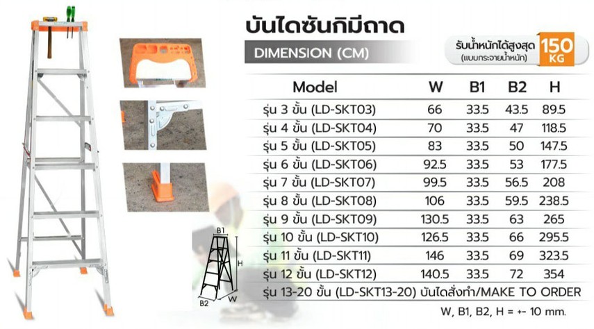 บันไดอลูมิเนียมทรงเอแบบมีถาดวางเครื่องมือSanki