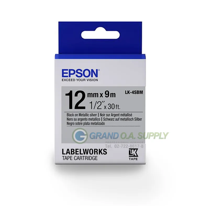 เทปพิมพ์อักษร EPSON LK-4SBM เงิน ดำ 12 mm