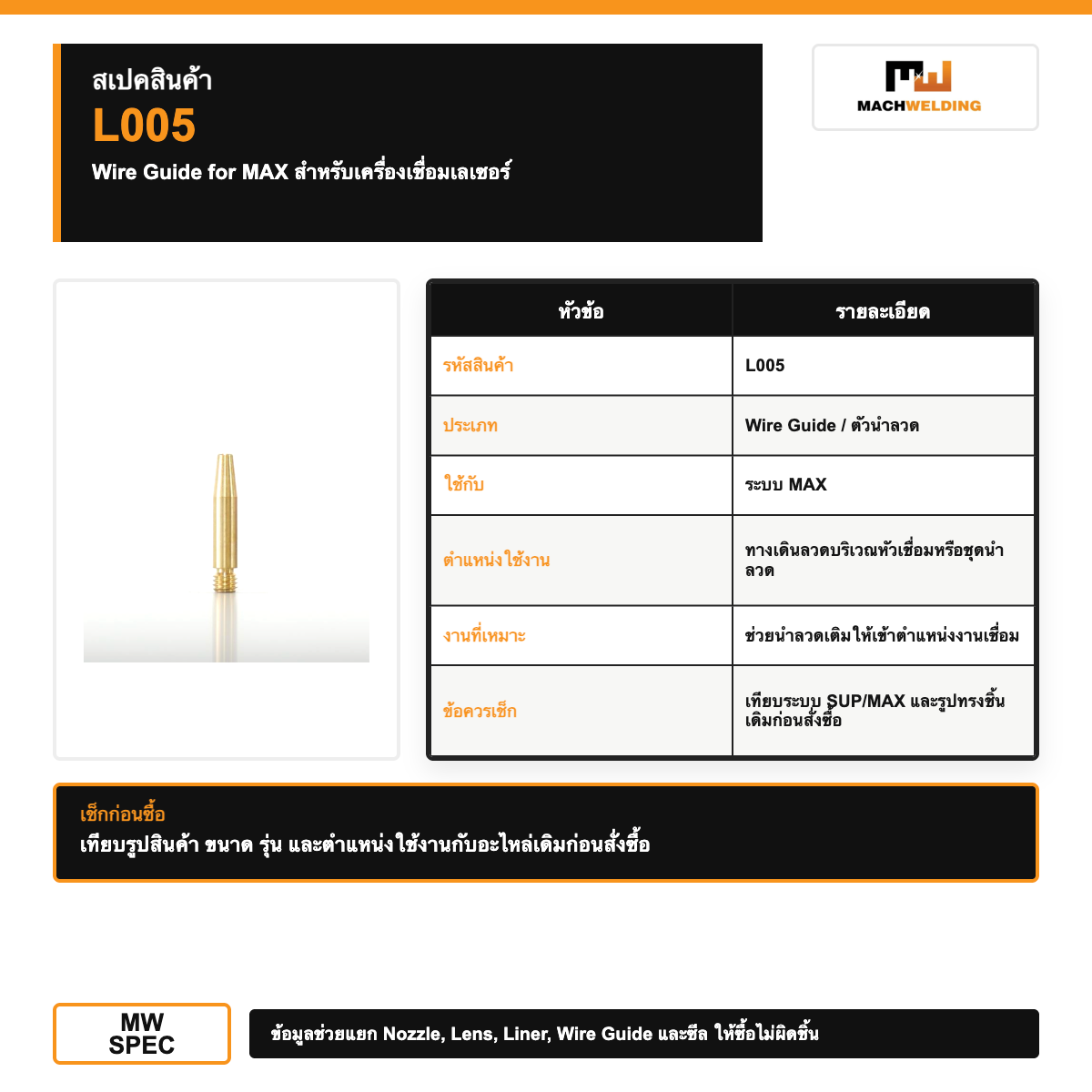 Wire Guide for MAX สำหรับเครื่องเชื่อมเลเซอร์
