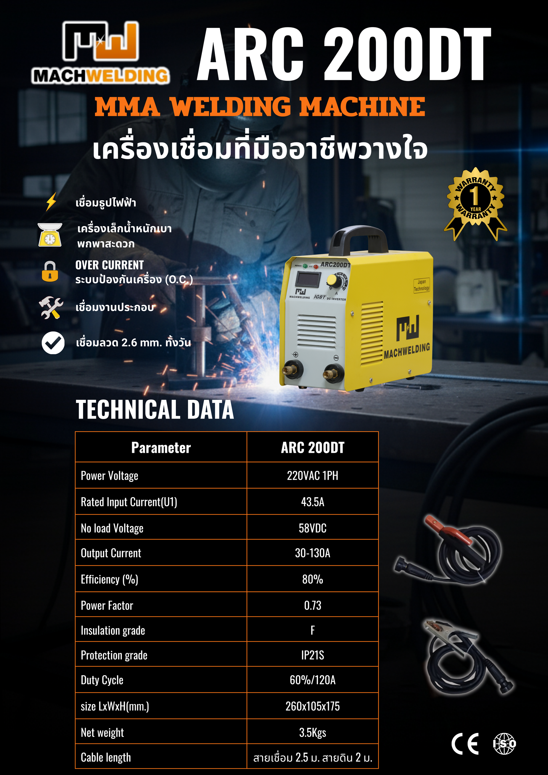 เครื่องเชื่อม MW ARC200DT Inverter 200A