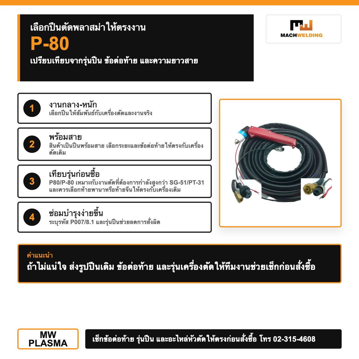ปืนตัดพลาสม่า P-80 พร้อมสาย รหัส P007/8.1| Plasma Cutting Torch