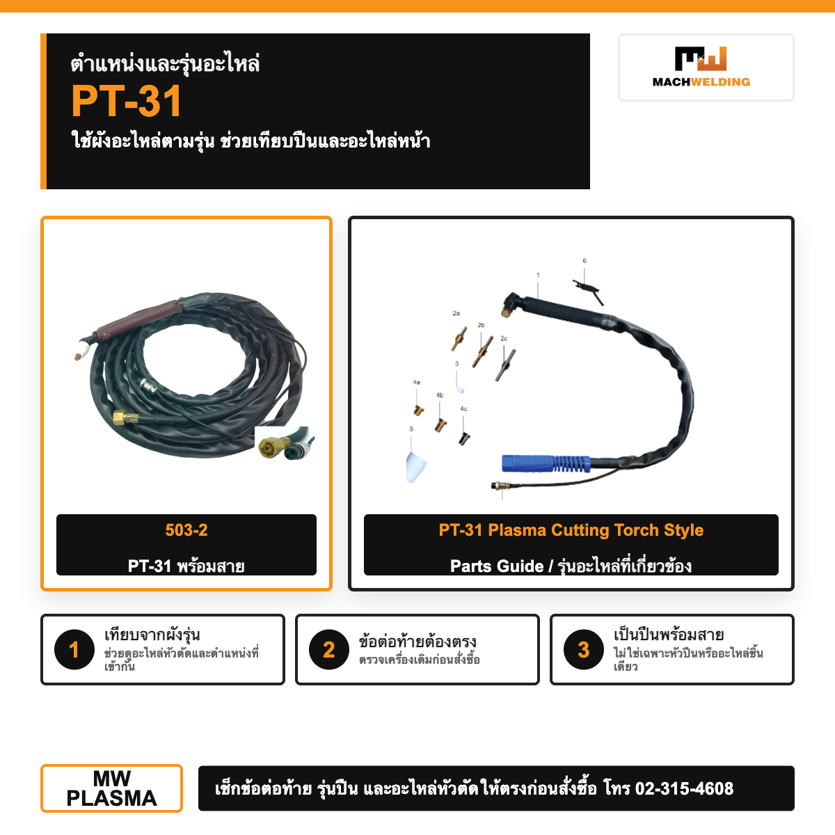 ปืนตัดพลาสม่า PT-31 พร้อมสาย | Plasma Cutting Torch