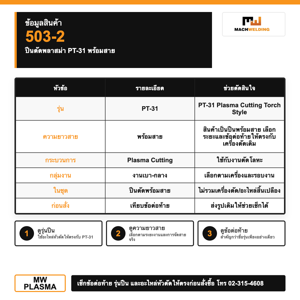 ปืนตัดพลาสม่า PT-31 พร้อมสาย | Plasma Cutting Torch