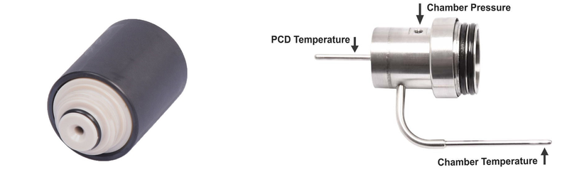 PCDมีรูสำหรับสอดSensorเพื่ออุณหภูมิด้านในและTripleSensorวัดสำหรับวัดอุณหภูมิในPCDในหม้อหนึ่งนึ่งและความดันในหม้อนึ่งด้วยมีรูปทรงตามภาพ