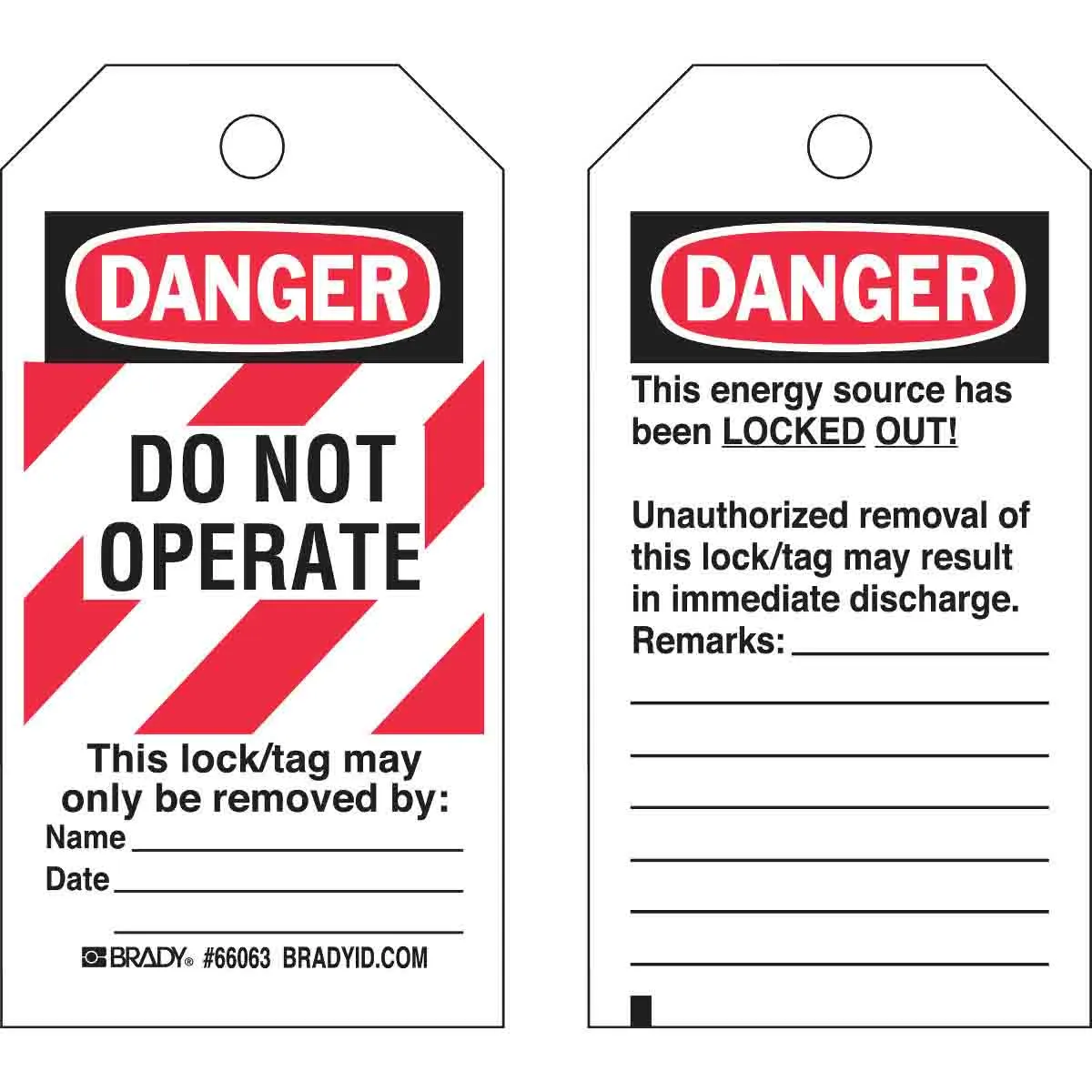 DANGERDoNotOperateEnergySourceLockoutTagoutTags