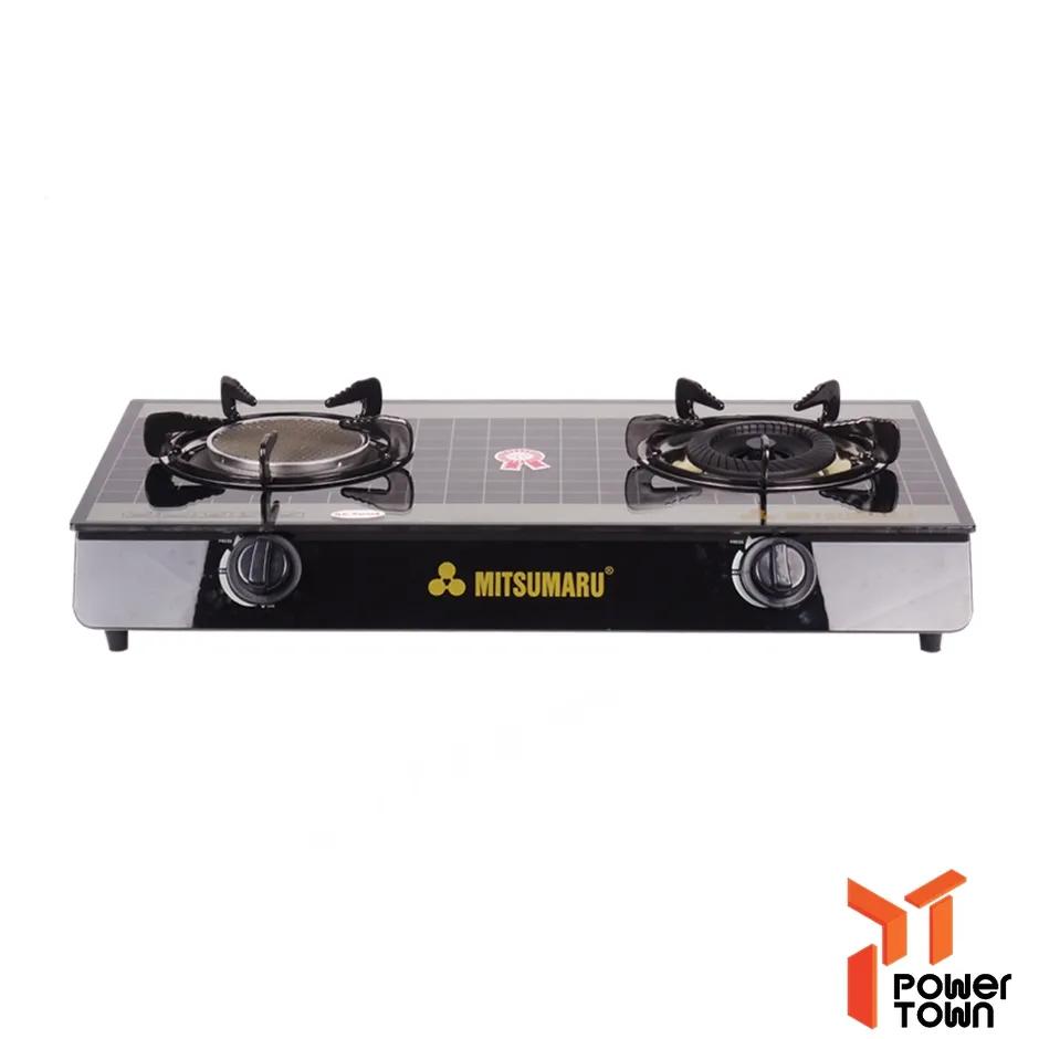 MITSUMARUเตาแก๊สหัวคู่หัวอินฟราเรดและทองเหลืองชุบดำรุ่นKM-GL412