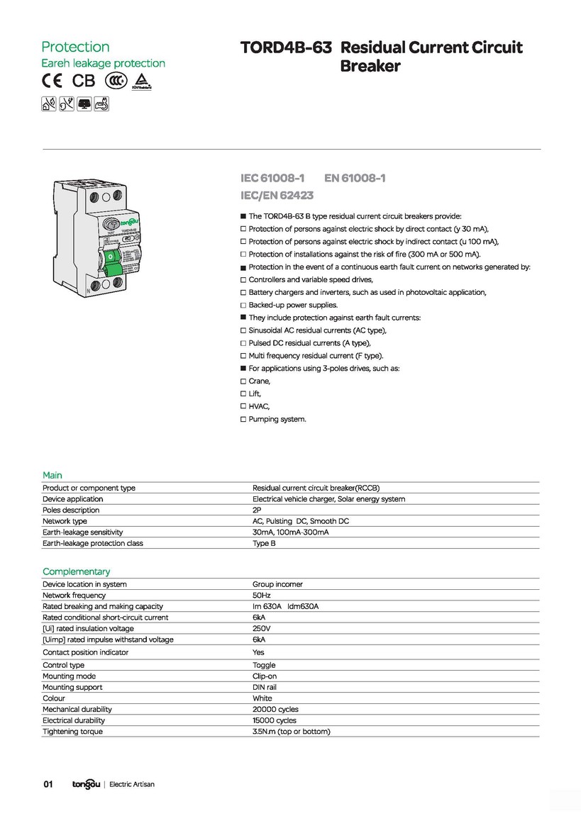 TORD4B-63-2P-16-100A-30-300mA-Type-B-RCD-RCCB-residual-current-circuit-breakerPage1