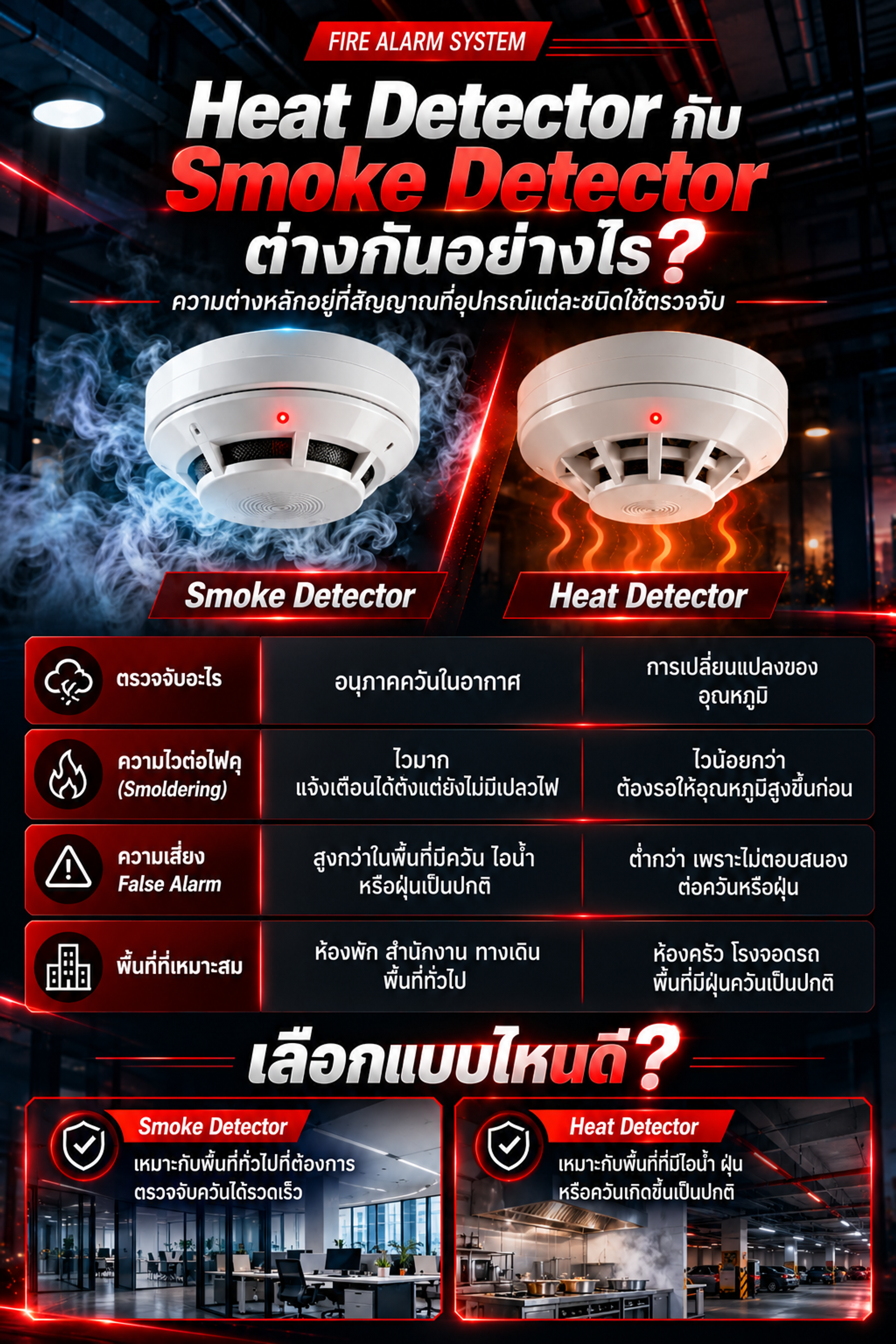 Heat Detector vs Smoke Detector ต่างกันอย่างไร