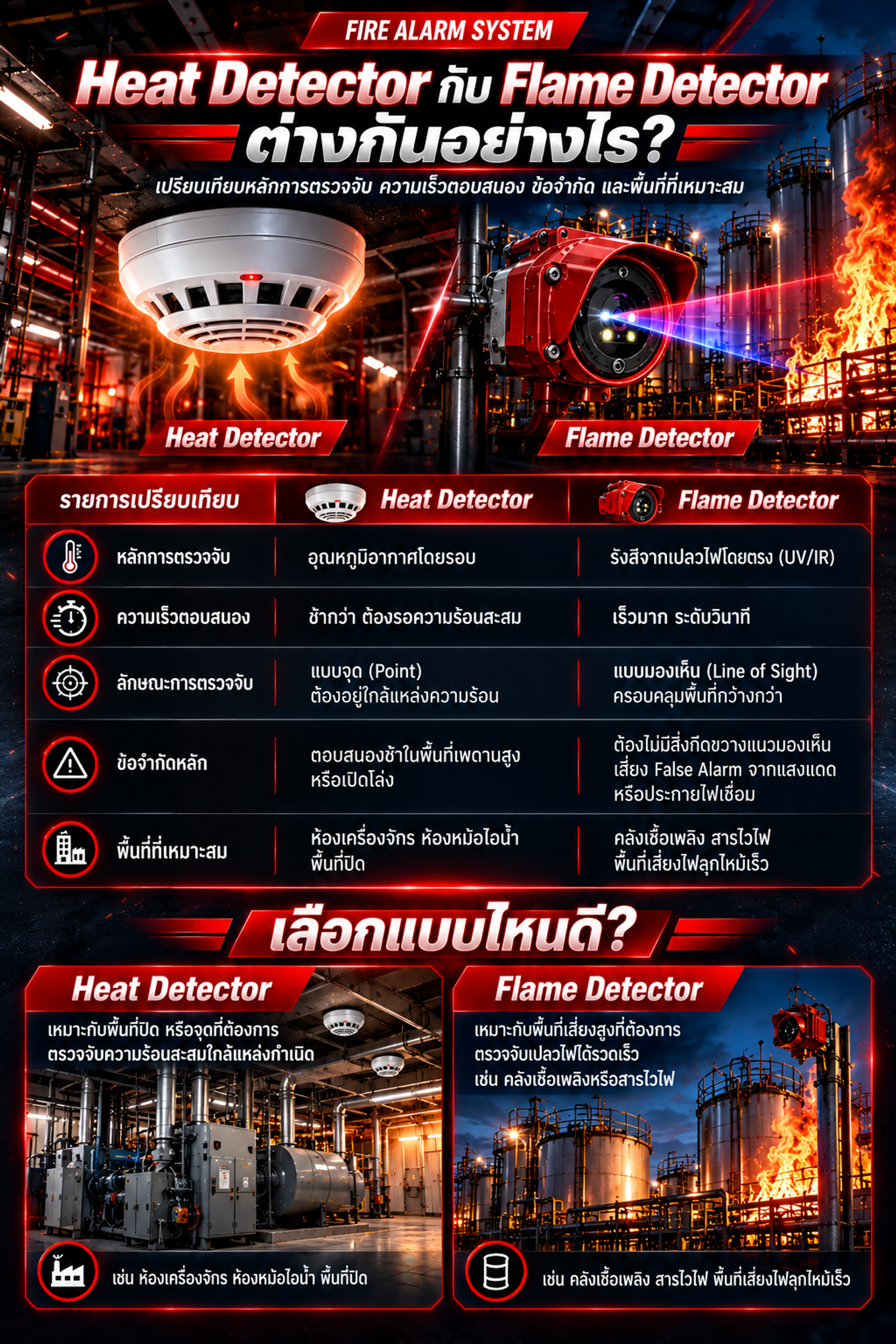 Heat Detector กับ Flame Detector ต่างกันอย่างไร