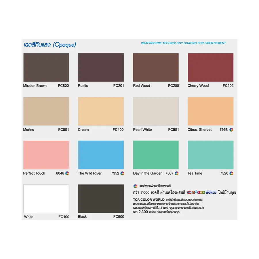 ทีโอเอ สีย้อมไม้ไฟเบอร์ซีเมนต์ชิลด์ สูตรน้ำ ชนิดทึบแสงกึ่งเงา #FC