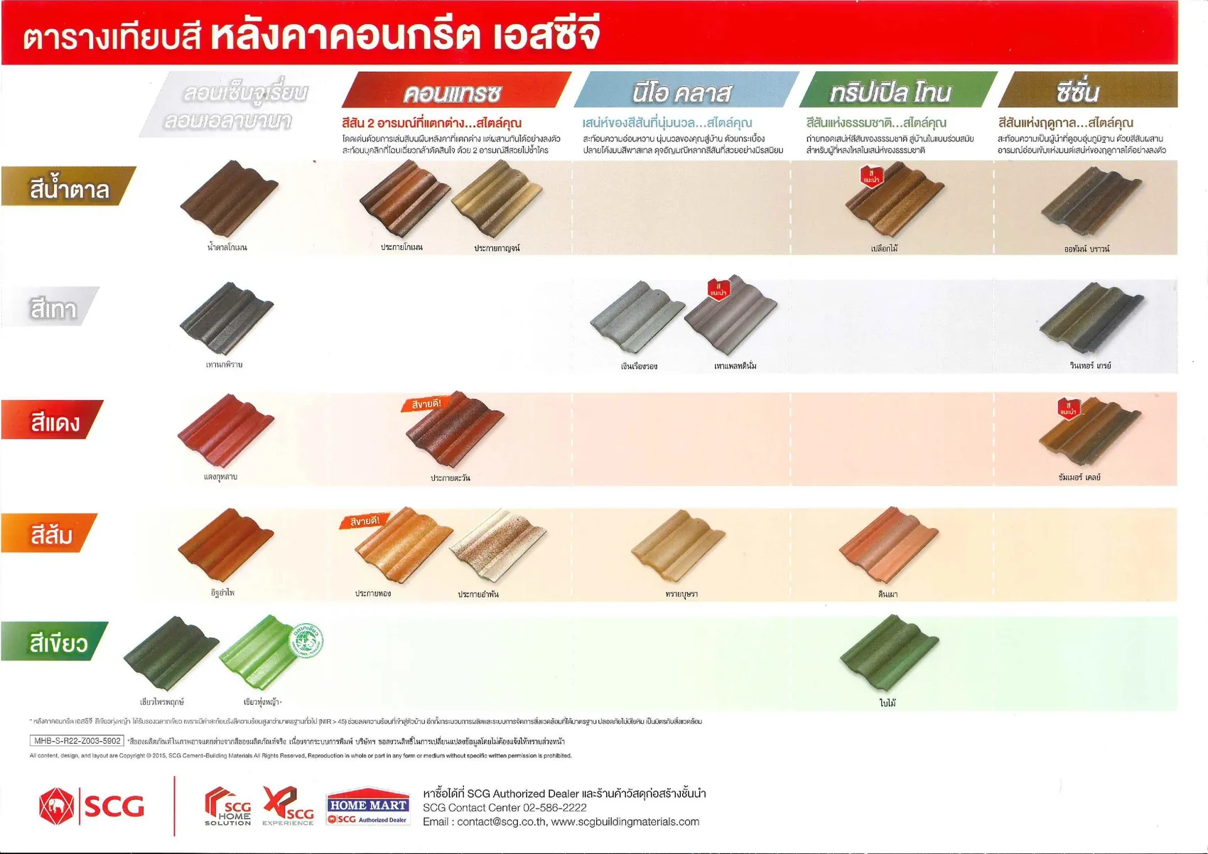 ตารางเทียบสี หลังคาคอนกรีต เอสซีจี (ซีแพคโมเนีย)