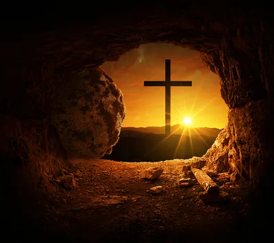 easter-good-friday-concept-empty-tomb-with-cross-mountain-with-amazing-sunrise-creative-idea-easter-religion-christianity-open-empty-cave-with-sunset-view-free-copy-space-designcopy