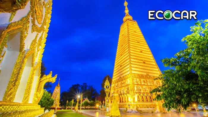 วัดพระธาตุหนองบัว-เจดีย์ทรงอินเดีย-กลางเมืองอุบล-ECOCAR-รถเช่าอุบล
