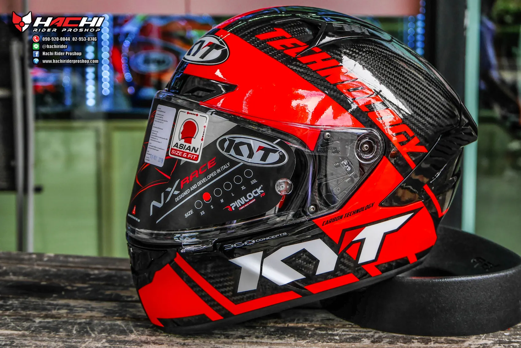 KYT NX Race Carbon Race D Red Fluo