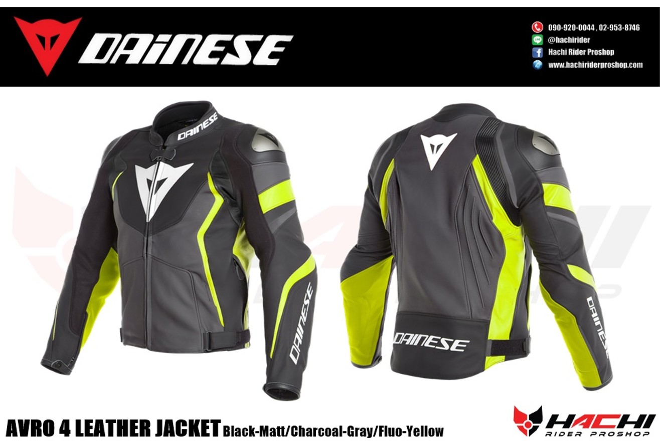 Dainese: Avro 4 Leather Jacket - Black-Matt/Charcoal-Grey/Fluo-Yellow