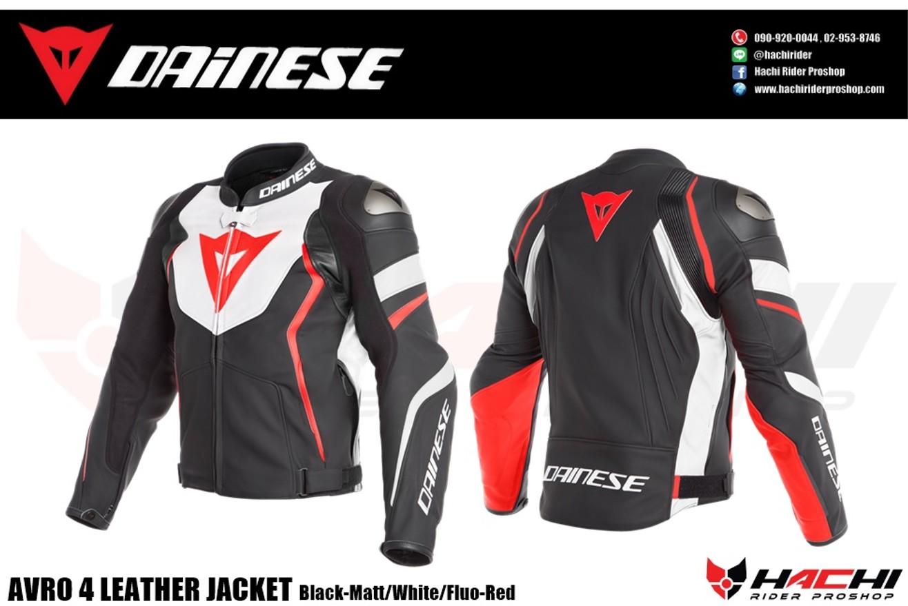 Dainese: Avro 4 Leather Jacket - Black-Matt/White﻿/Fluo-Red