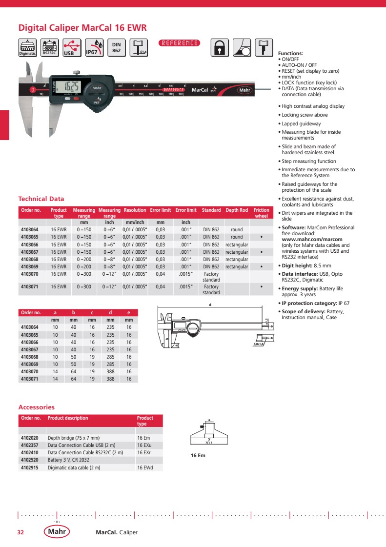 Mahr Digital Messschieber 4103012 MarCal 16 ER 150 mm Ablesung: 0,01 mm