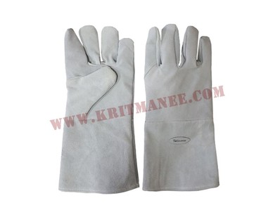 A024-ถุงมือหนังทนความร้อน13นิ้วสีเทา(นิ้วชี้ไม่มีตะเข็บ)