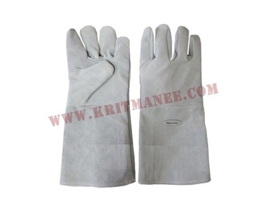 A025-ถุงมือหนังทนความร้อน16นิ้วสีเทา(นิ้วชี้ไม่มีตะเข็บ)