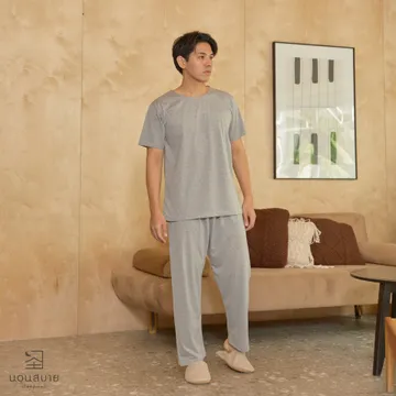 01เสื้อกางเกงขายาวสีเทาเข้มผู้ชาย