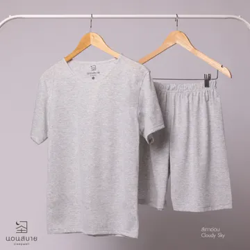03เสื้อกางเกงขาสั้นสีเทาอ่อน