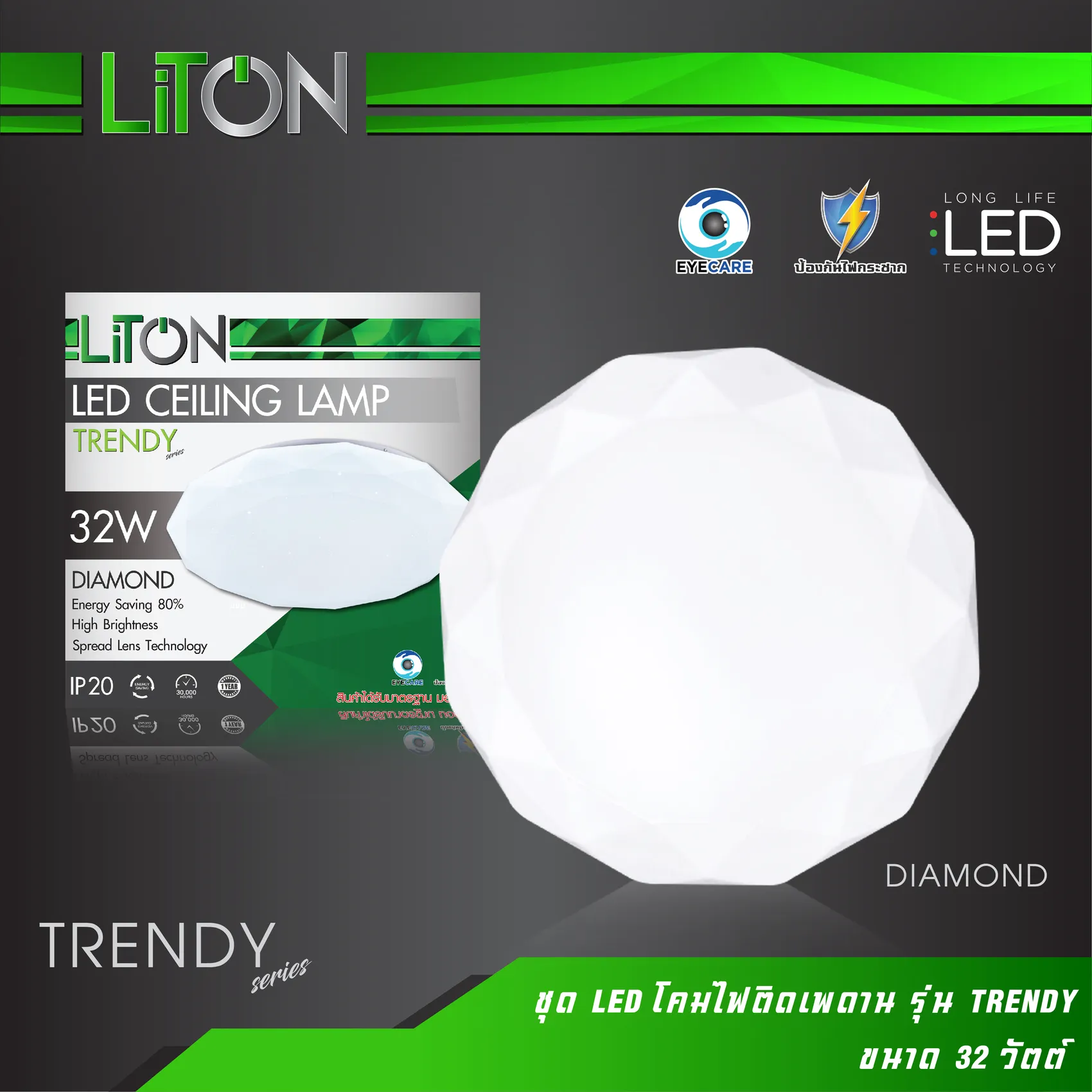 ชุดLEDโคมไฟติดเพดานDIAMONDรุ่นTRENDY-01