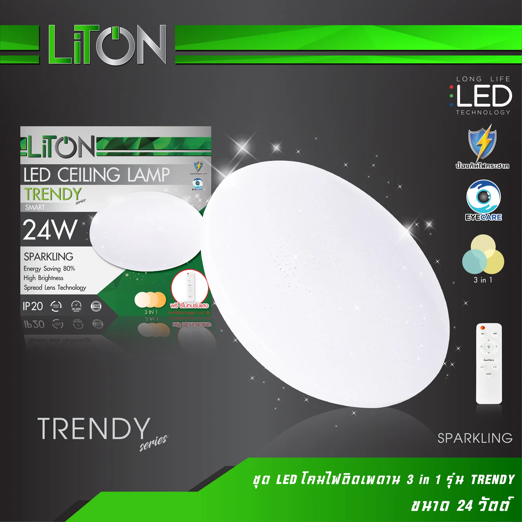 ชุดLEDโคมไฟติดเพดานรุ่นTRENDY3in1-01