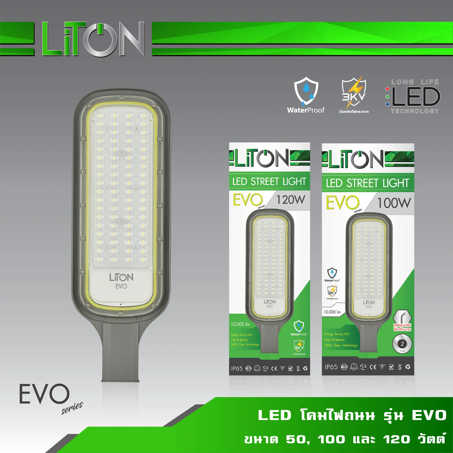 โคมไฟถนนLEDสีเทารุ่นEVO-01
