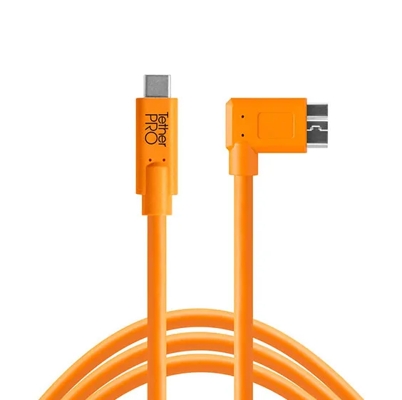 TetherPro USB-C to 3.0 Micro-B Right Angle, 15' (4'6m), High-Visibility Orange