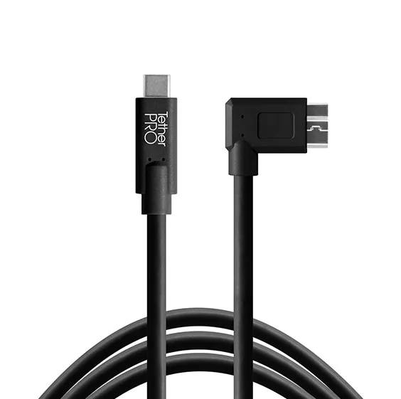 TetherPro USB-C to 3.0 Micro-B Right Angle, 15' (4'6m), Black