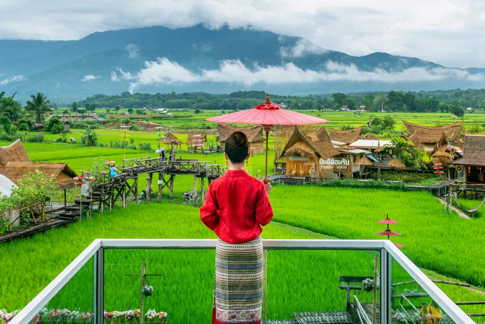 NanprovinceAsianwomenwearingThaidresscostumetraditionalaccordingThaicultureatfamousplacecopy