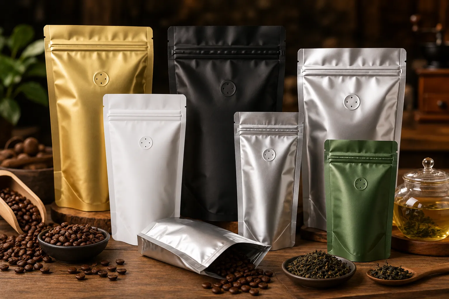 ถุงฟอยล์ติดวาล์วสำหรับบรรจุกาแฟคั่วและใบชา