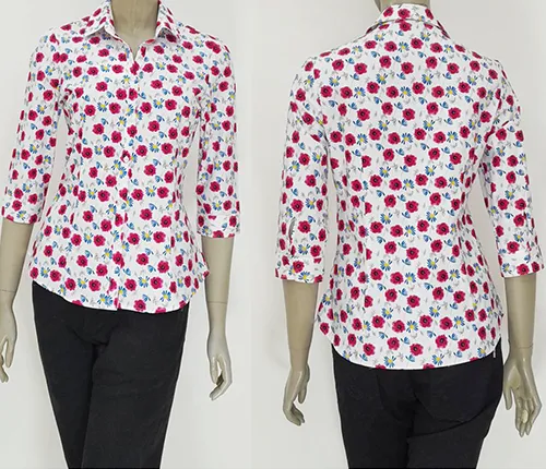 เสื้อเชิ้ตผู้หญิงสีกรมแขนสามส่วนลายพิ-ปก777983561014