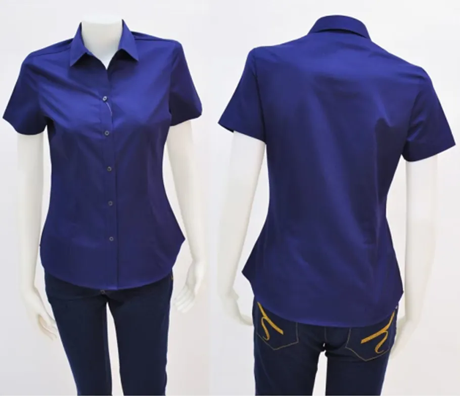 เสื้อเชิ้ตผู้หญิงแขนสั้นผ้าพื้นกรม