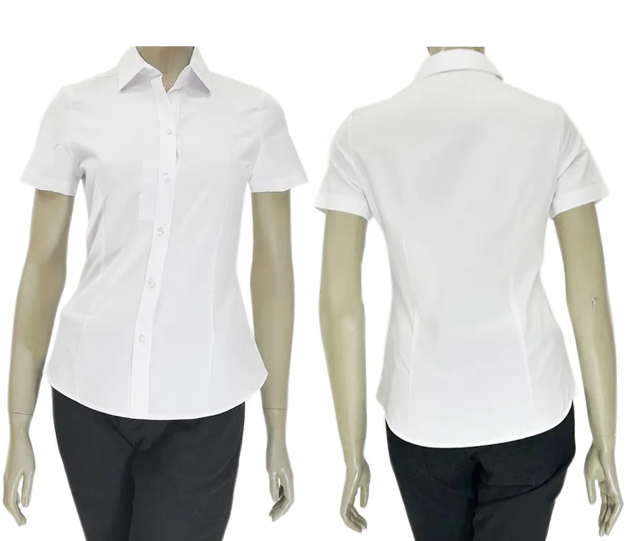 เสื้อเชิ้ตผู้หญิงแขนสั้นผ้าพื้นขาว(2348130)