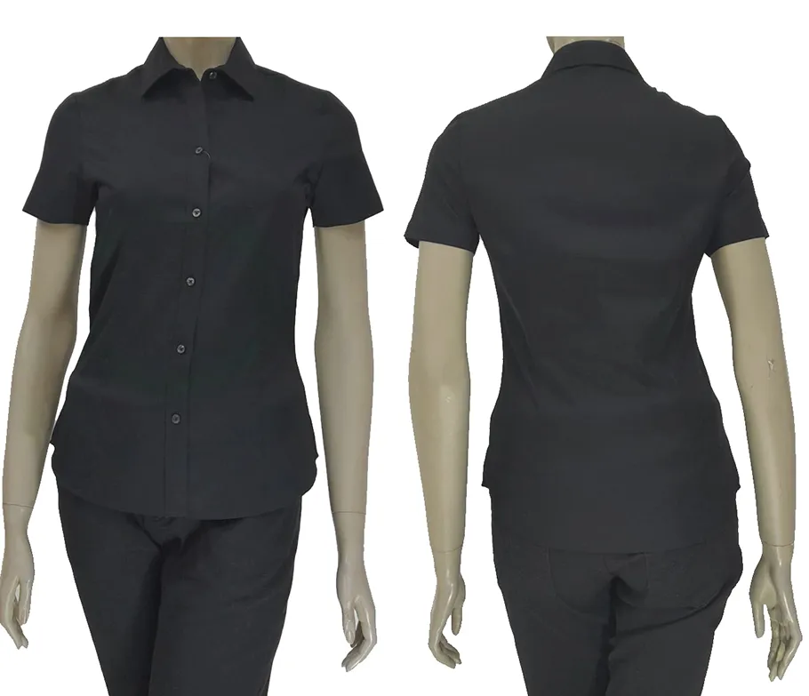 เสื้อเชิ้ตผู้หญิงแขนสั้นผ้าพื้นดำ(2348135)