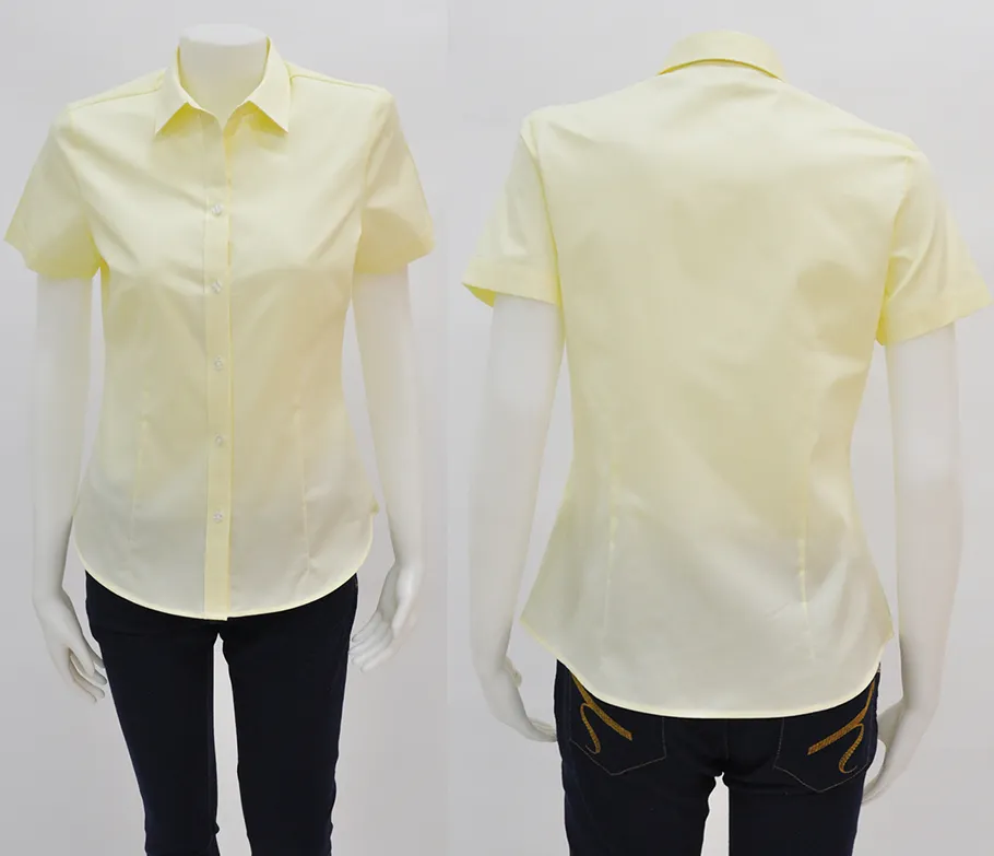 เสื้อเชิ้ตผู้หญิงแขนสั้นผ้าพื้นเหลืองเข้ม