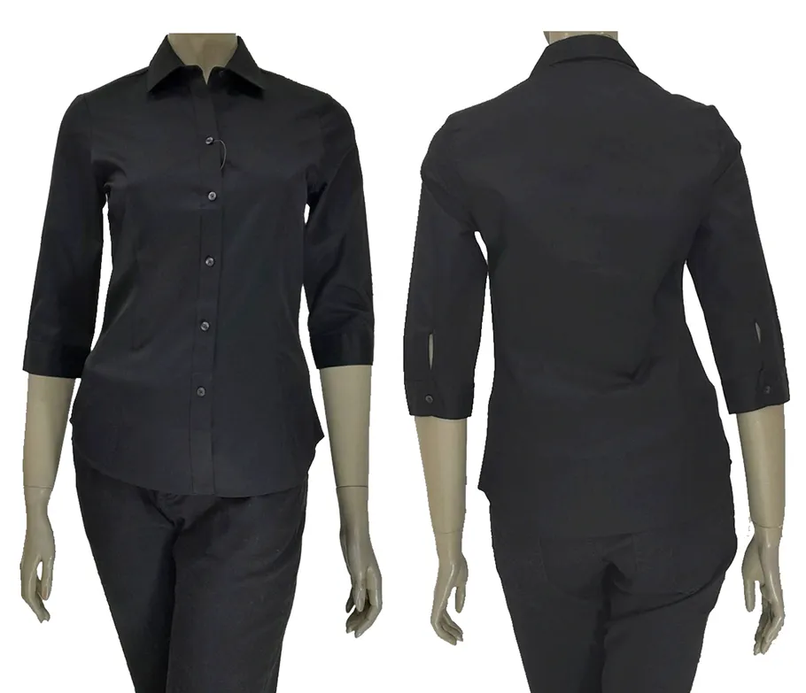 เสื้อเชิ้ตผู้หญิงแขนสามผ้าพื้นดำ(3348135)
