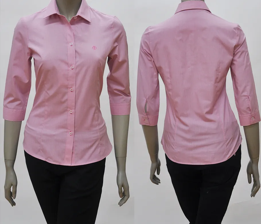 เสื้อเชิ้ตผู้หญิงแขนสามส่วนผ้าพื้นโอรส