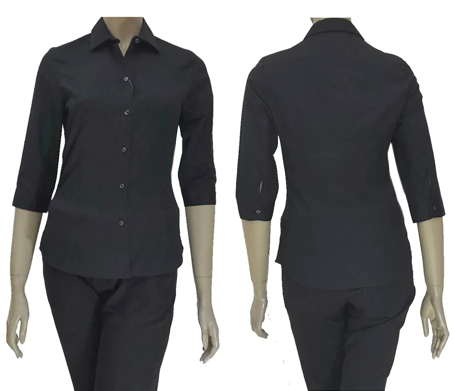 เสื้อเชิ้ตผู้หญิงแขนสามส่วนผ้าลายในตัวดำ(3340635)
