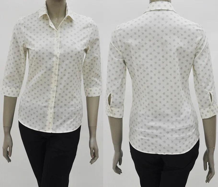 เสื้อเชิ้ตผู้หญิงแขนสามส่วนลายผ้าพิมพ์ครีม(335121)
