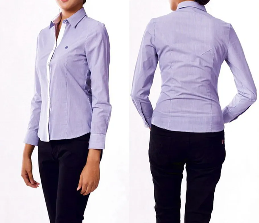 เสื้อเชิ๊ตผู้หญิงสีกรมแขนยาวผ้าล-ปก