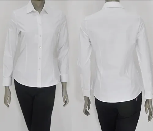 เสื้อเชิ๊ตผู้หญิงสีดำแขนยาวผ้าพื้นขาว