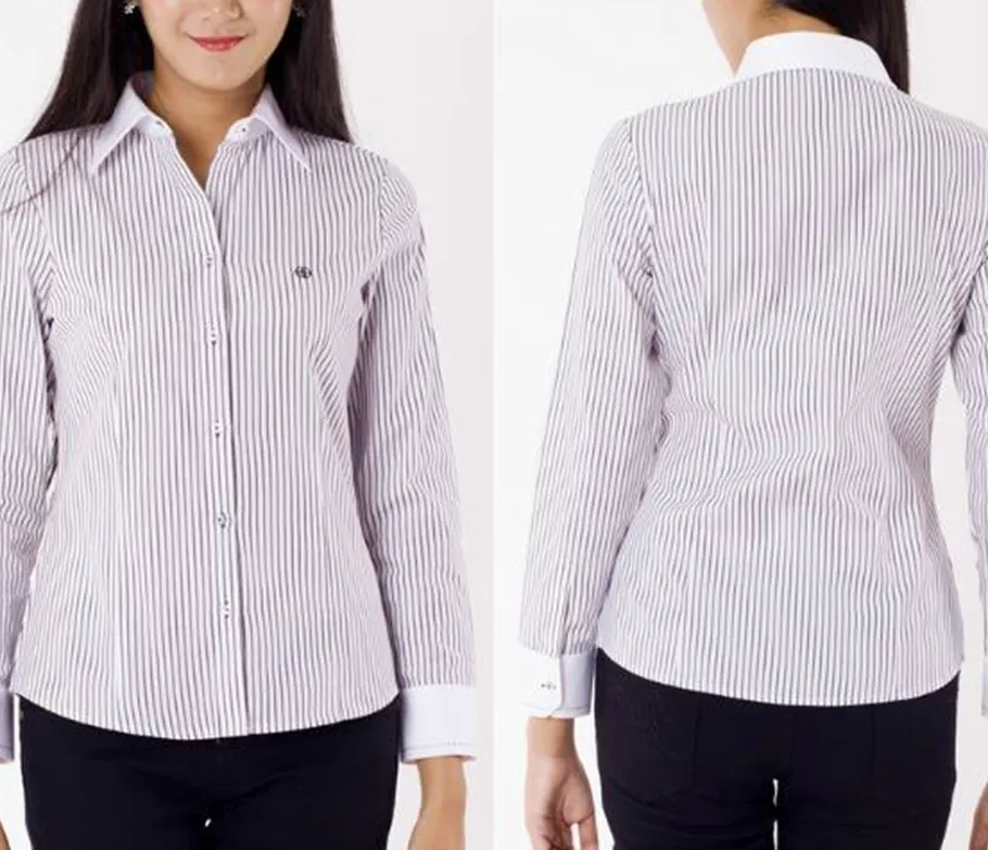 เสื้อเชิ๊ตผู้หญิงสีดำแขนยาวลายริ้ว-ปก