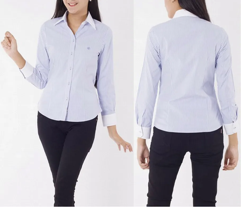 เสื้อเชิ๊ตผู้หญิงสีฟ้าแขนยาวลายริ้ว-ปก